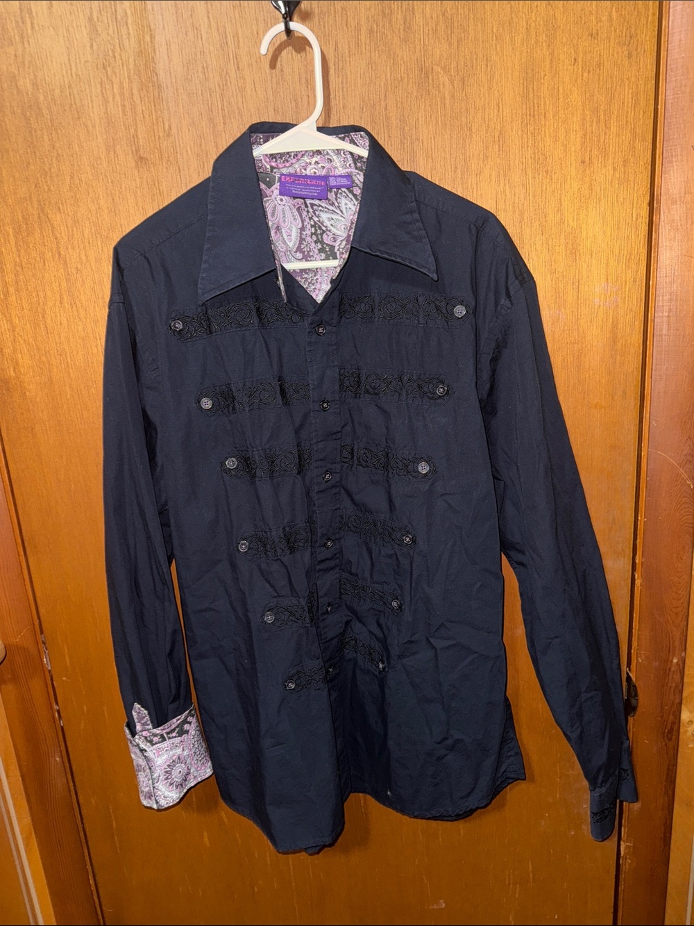 Men's Black Embellished Button-Front Dress Shirt Jacket